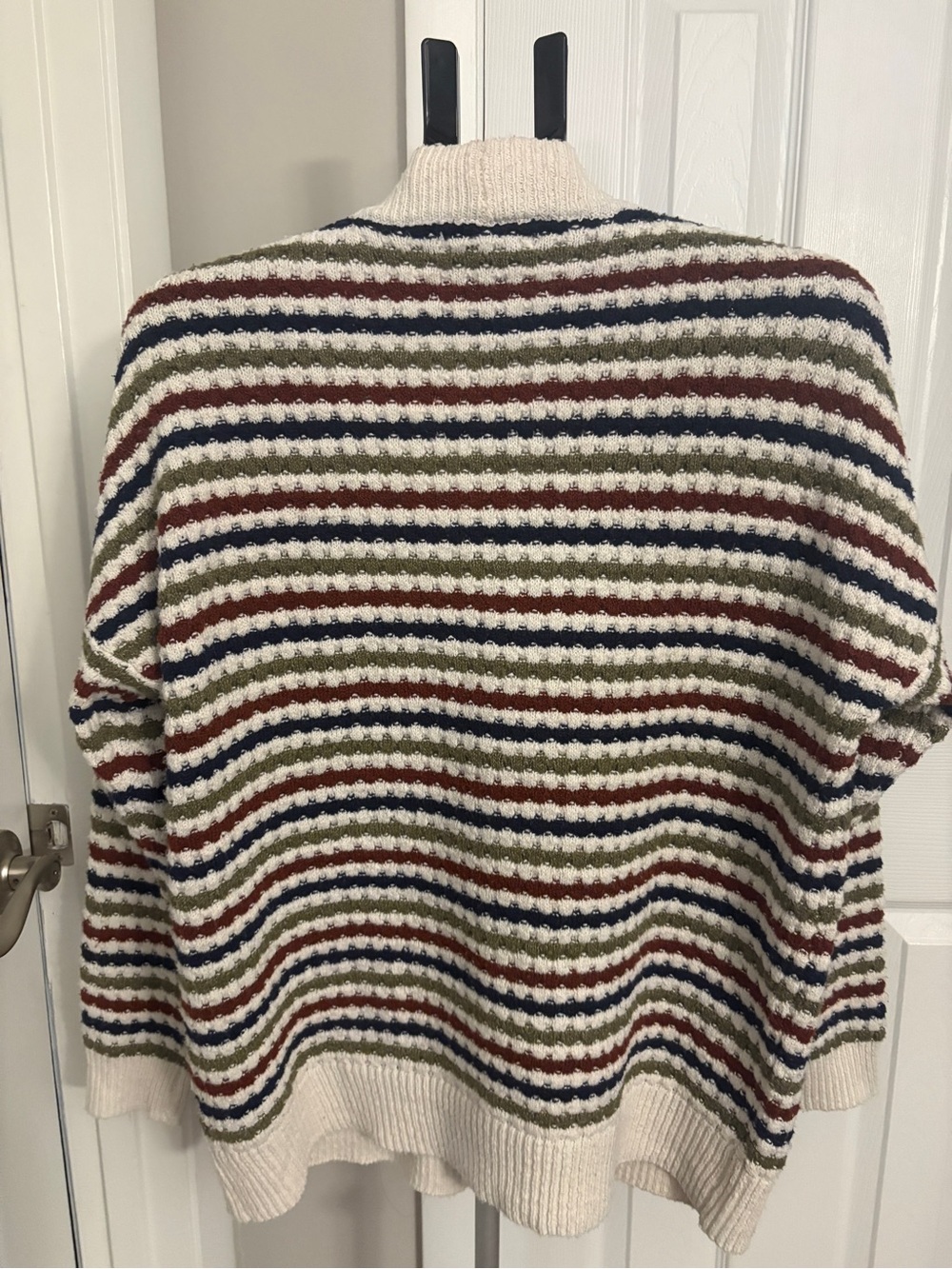 Pink Clover Cream Striped Button-Front Cardigan with Navy, Olive & Rust - Picture 2 of 10